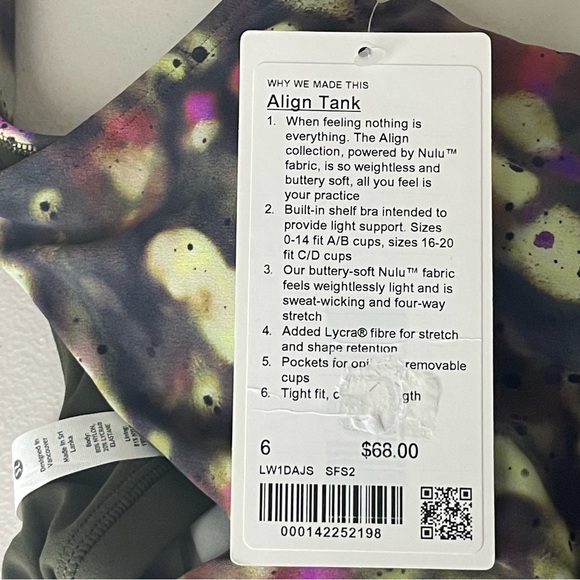 LULULEMON NWT ALIGN TANK TOP SOFT FOCUS SPLATTER GREEN MULTI PRINT 2 4 6 - Picture 7 of 9